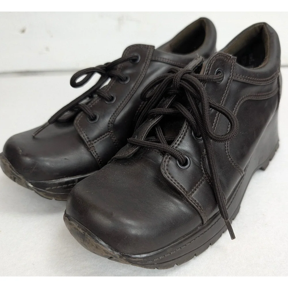 Lower East Side Womens 6.5 Brown Platform Oxford Shoes Y2K Chunky Wedge Lug